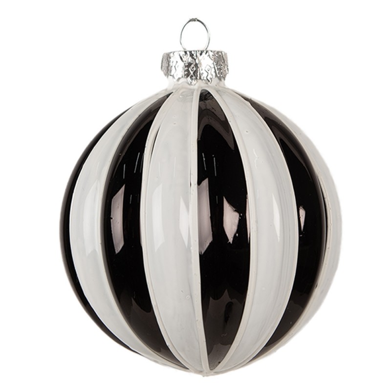 6GL4629 Christmas Bauble Ø 8x8 cm Black White Glass Christmas Tree Decorations