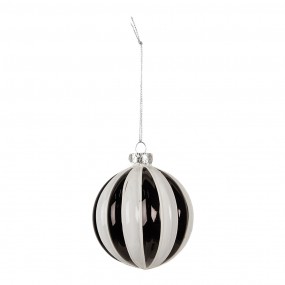 26GL4629 Boule de Noël Ø 8x8 cm Noir Blanc Verre Décorations d'arbre de Noël