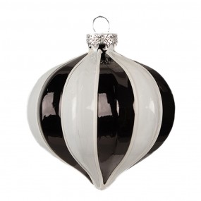 26GL4630 Boule de Noël Ø 8x9 cm Noir Blanc Verre Décorations d'arbre de Noël