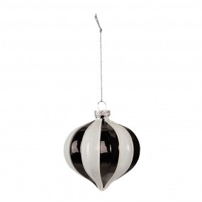 26GL4630 Boule de Noël Ø 8x9 cm Noir Blanc Verre Décorations d'arbre de Noël