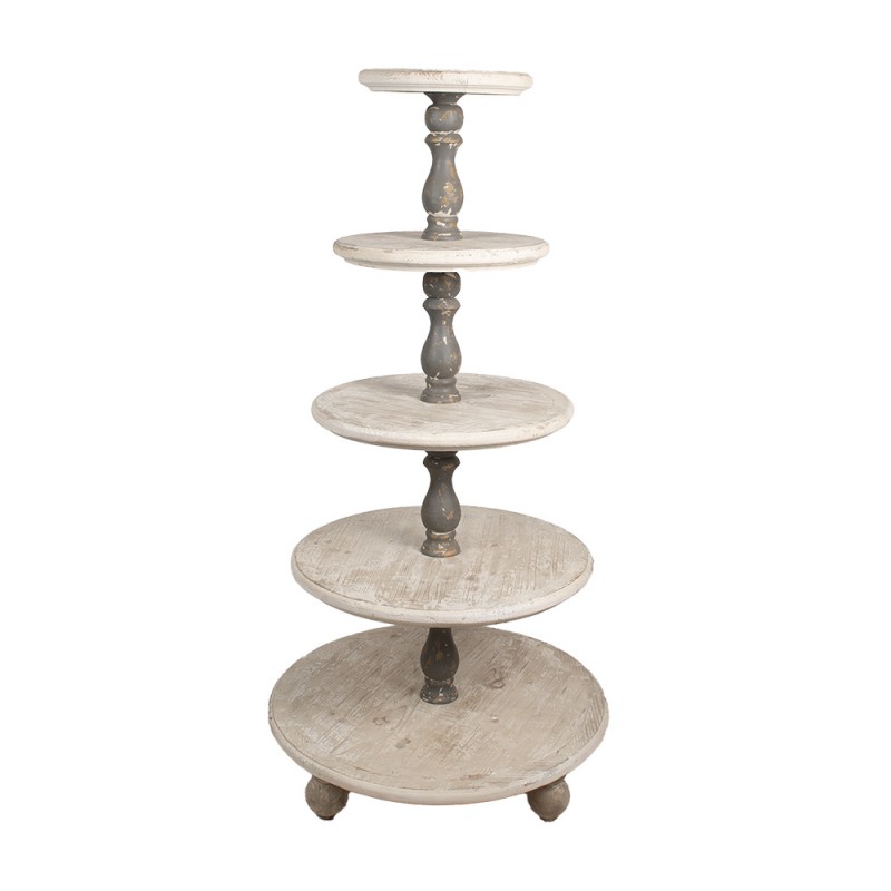 5H0691 5-Tiered Stand Ø 71x143 cm White Grey Wood