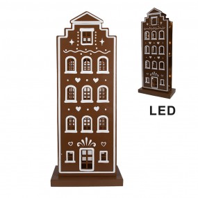 25Y1251 Gingerbread house met LED 31x16x75 cm Bruin IJzer Peperkoekhuisje