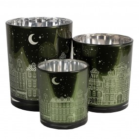 26GL4655 Porte-bougie set de 3 Vert Verre Maisons Porte-bougies