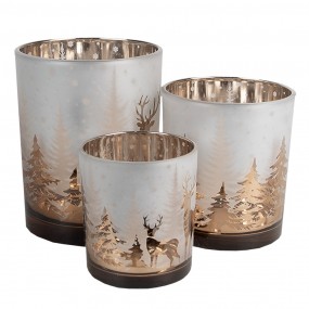 26GL4659 Tealight Holder Set of 3 White Gold colored Glass Deer Tea-light Holder