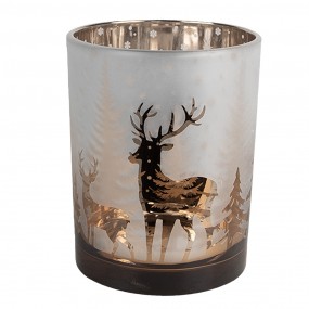 26GL4659 Tealight Holder Set of 3 White Gold colored Glass Deer Tea-light Holder