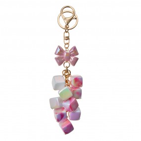 2JZKC0159 Keychain 9 cm Pink Metal Glass