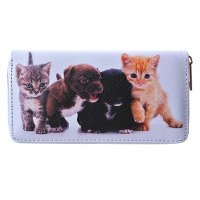 2JZWA0220 Brieftasche 19x10 cm Weiß Kunststoff Katze und Hund