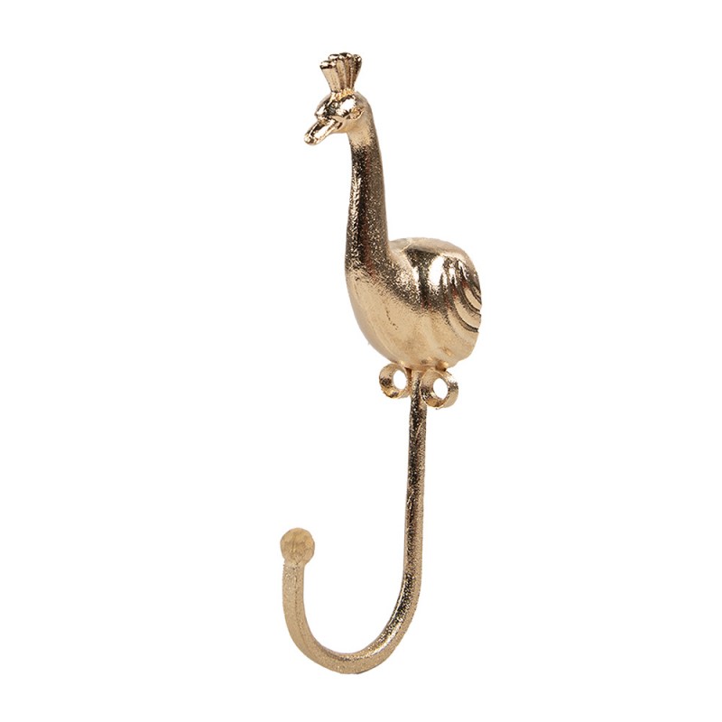 65748 Wall Hook Peacock 5x3x14 cm Gold colored Iron