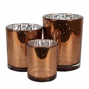 26GL4656 Tealight Holder Set of 3 Brown Glass Houses Tea-light Holder