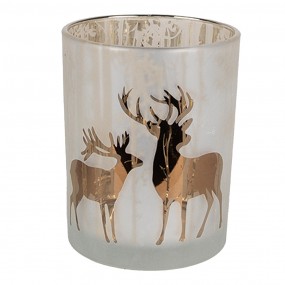 26GL4664 Tealight Holder Set of 3 White Gold colored Glass Deer Tea-light Holder