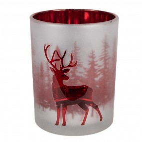 26GL4665 Tealight Holder Set of 3 White Red Glass Deer Tea-light Holder