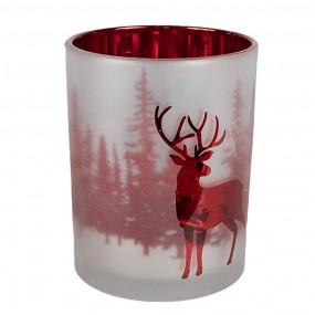 26GL4665 Porte-bougie set de 3 Blanc Rouge Verre Cerfs Porte-bougies