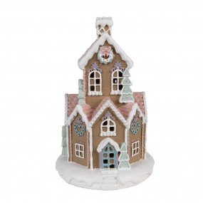 26PR4308 Gingerbread house met LED 22 cm Bruin Kunststof Peperkoekhuisje