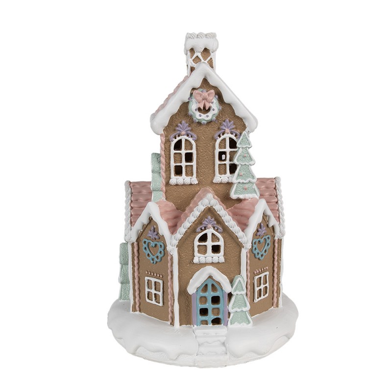 6PR4308 Gingerbread house met LED 22 cm Bruin Kunststof Peperkoekhuisje