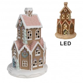 26PR4308 Gingerbread house met LED 22 cm Bruin Kunststof Peperkoekhuisje