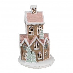 26PR4308 Gingerbread house met LED 22 cm Bruin Kunststof Peperkoekhuisje