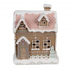 26PR4317 Gingerbread house met LED 13x10x16 cm Bruin Kunststof Peperkoekhuisje