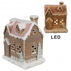 26PR4317 Gingerbread house with LED 13x10x16 cm Brown Plastic Gingerbread house