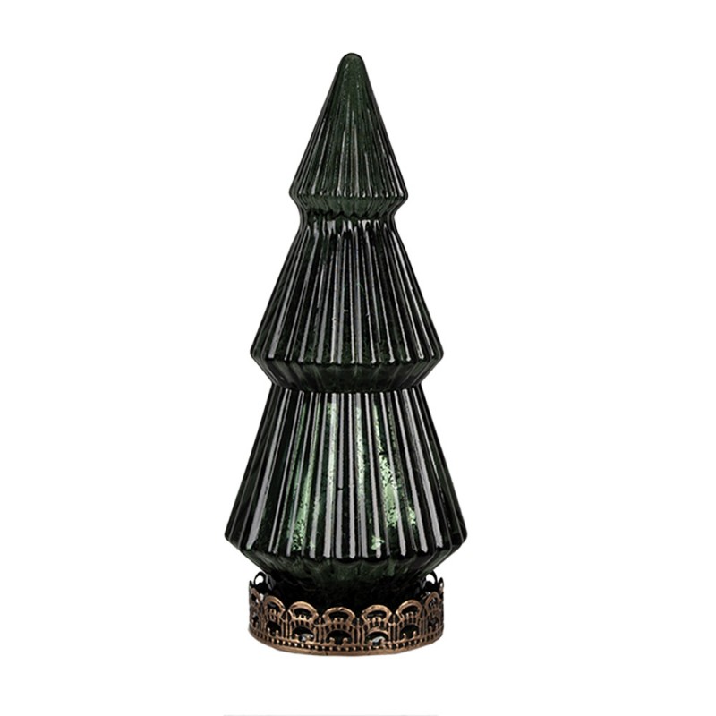 6GL4573GR Christmas Decoration with LED Lighting Christmas Tree Ø 13x23 cm Green Glass