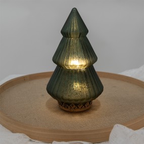 26GL4577 Décoration de Noël avec éclairage LED Sapin de Noël Ø 13x23 cm Vert Verre