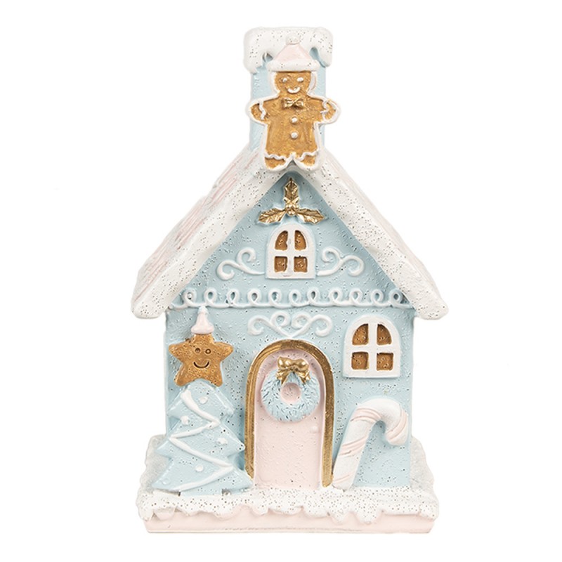 6PR4200 Gingerbread house met LED 9x8x15 cm Blauw Kunststof Peperkoekhuisje