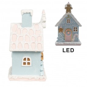 26PR4200 Gingerbread house met LED 9x8x15 cm Blauw Kunststof Peperkoekhuisje