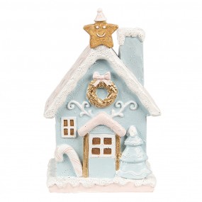 26PR4201 Gingerbread house met LED 9x8x15 cm Blauw Kunststof