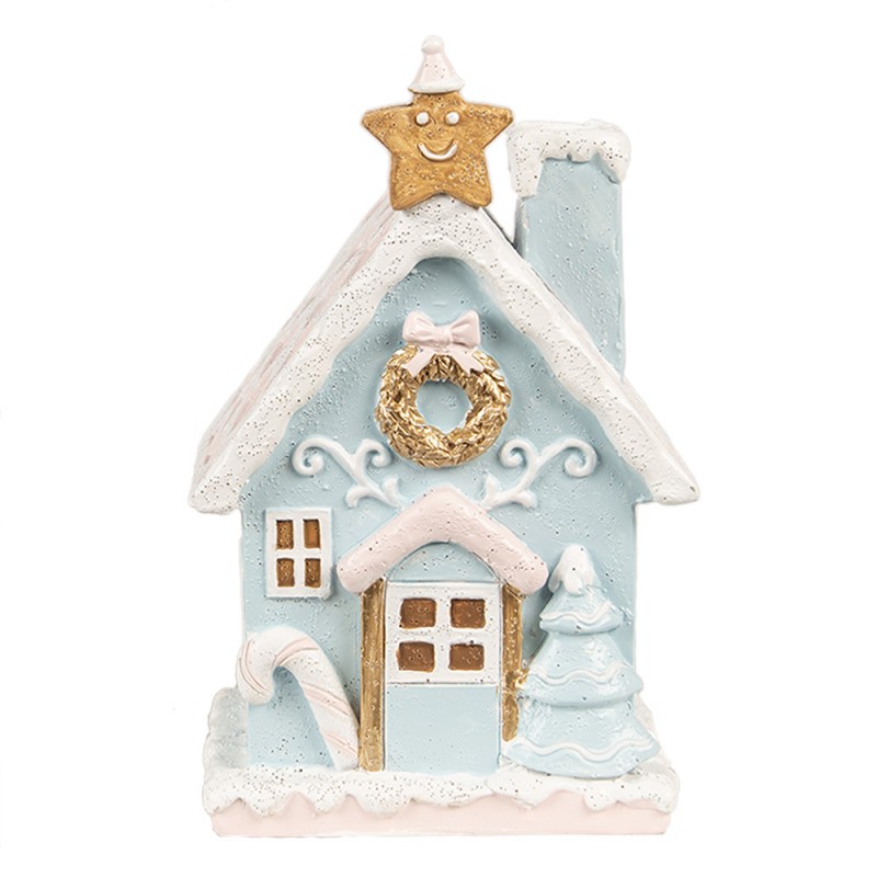 6PR4201 Gingerbread house met LED 9x8x15 cm Blauw Kunststof