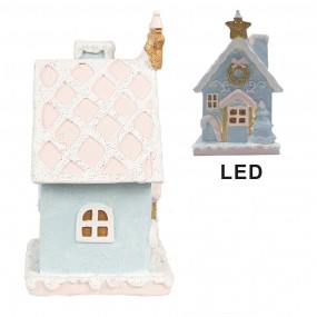 26PR4201 Gingerbread house met LED 9x8x15 cm Blauw Kunststof