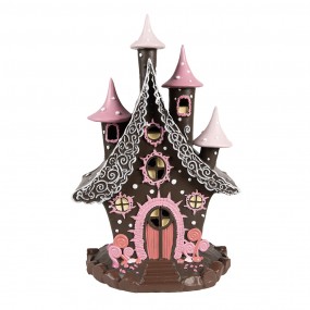 26PR4240 Gingerbread house met LED 16x13x26 cm Bruin Roze Kunststof Peperkoekhuisje