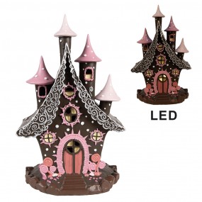 26PR4240 Gingerbread house met LED 16x13x26 cm Bruin Roze Kunststof Peperkoekhuisje