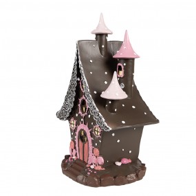 26PR4240 Gingerbread house met LED 16x13x26 cm Bruin Roze Kunststof Peperkoekhuisje