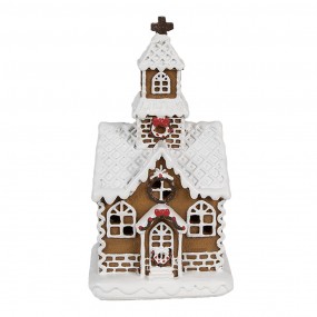 26PR4304 Gingerbread house met LED 8x7x15 cm Bruin Kunststof Peperkoekhuisje