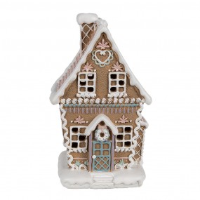 26PR4309 Gingerbread house met LED 13x10x21 cm Bruin Kunststof Peperkoekhuisje