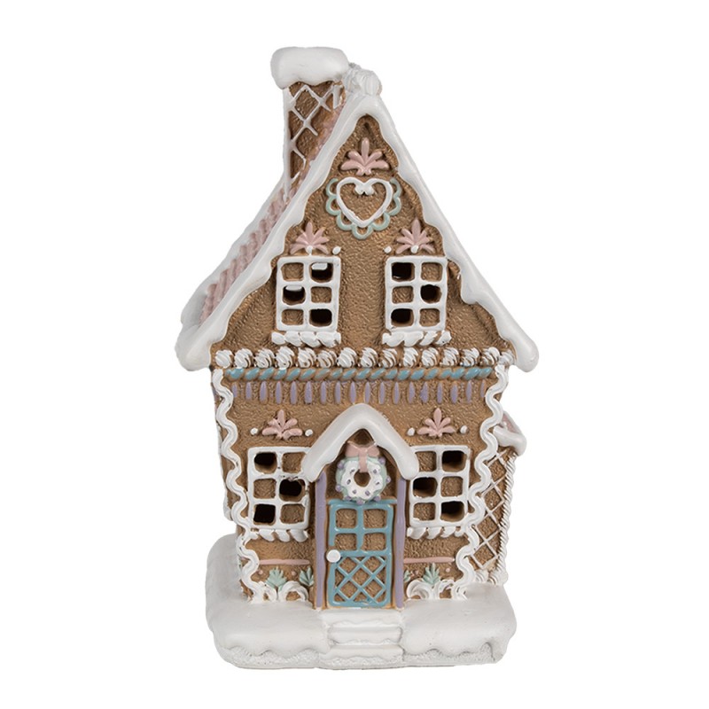 6PR4309 Gingerbread house met LED 13x10x21 cm Bruin Kunststof Peperkoekhuisje