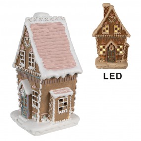 26PR4309 Lebkuchenhaus mit LED 13x10x21 cm Braun Kunststoff Pfefferkuchenhaus