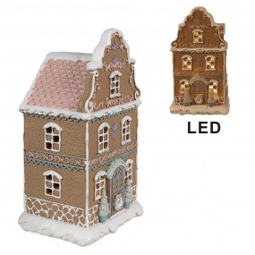 26PR4318 Gingerbread house met LED 12x9x20 cm Bruin Kunststof Peperkoekhuisje