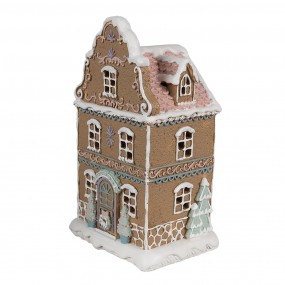 26PR4318 Gingerbread house met LED 12x9x20 cm Bruin Kunststof Peperkoekhuisje