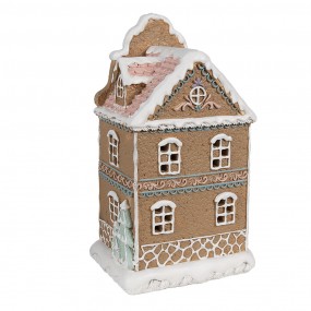 26PR4318 Gingerbread house met LED 12x9x20 cm Bruin Kunststof Peperkoekhuisje