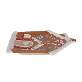 26CE1784 Breakfast Plate Gingerbread house 20x21x2 cm Brown Ceramic Christmas Decoration