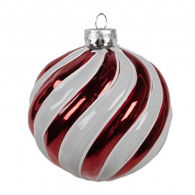 26GL4613 Boule de Noël Ø 10x10 cm Rouge Blanc Verre Décorations d'arbre de Noël