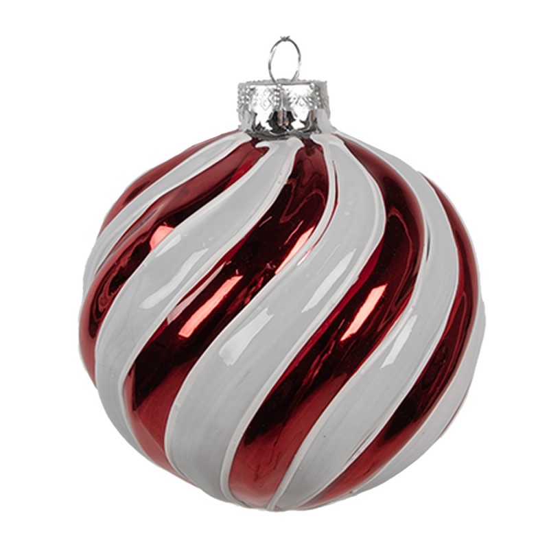 6GL4613 Boule de Noël Ø 10x10 cm Rouge Blanc Verre Décorations d'arbre de Noël