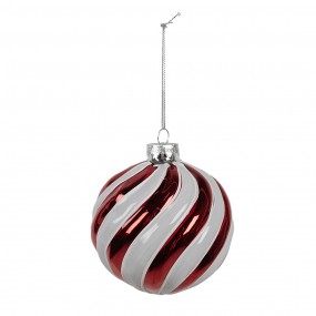 26GL4613 Boule de Noël Ø 10x10 cm Rouge Blanc Verre Décorations d'arbre de Noël