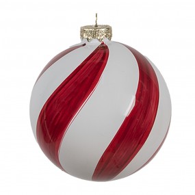 26GL4617 Christmas Bauble Ø 6x6 cm Red White Glass Christmas Tree Decorations