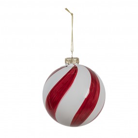 26GL4617 Boule de Noël Ø 6x6 cm Rouge Blanc Verre Décorations d'arbre de Noël