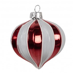 26GL4628 Boule de Noël Ø 8x8 cm Rouge Blanc Verre Décorations d'arbre de Noël