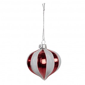 26GL4628 Boule de Noël Ø 8x8 cm Rouge Blanc Verre Décorations d'arbre de Noël