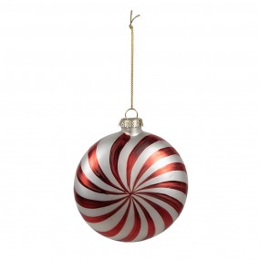 26GL4632 Boule de Noël 8x3x8 cm Rouge Blanc Verre Décorations d'arbre de Noël