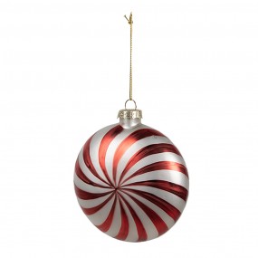 26GL4633 Boule de Noël 10x4x10 cm Rouge Blanc Verre Décorations d'arbre de Noël