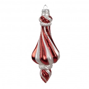 26GL4634 Weihnachtskugel Ø 7x18 cm Rot Weiß Glas Weihnachtsbaumschmuck